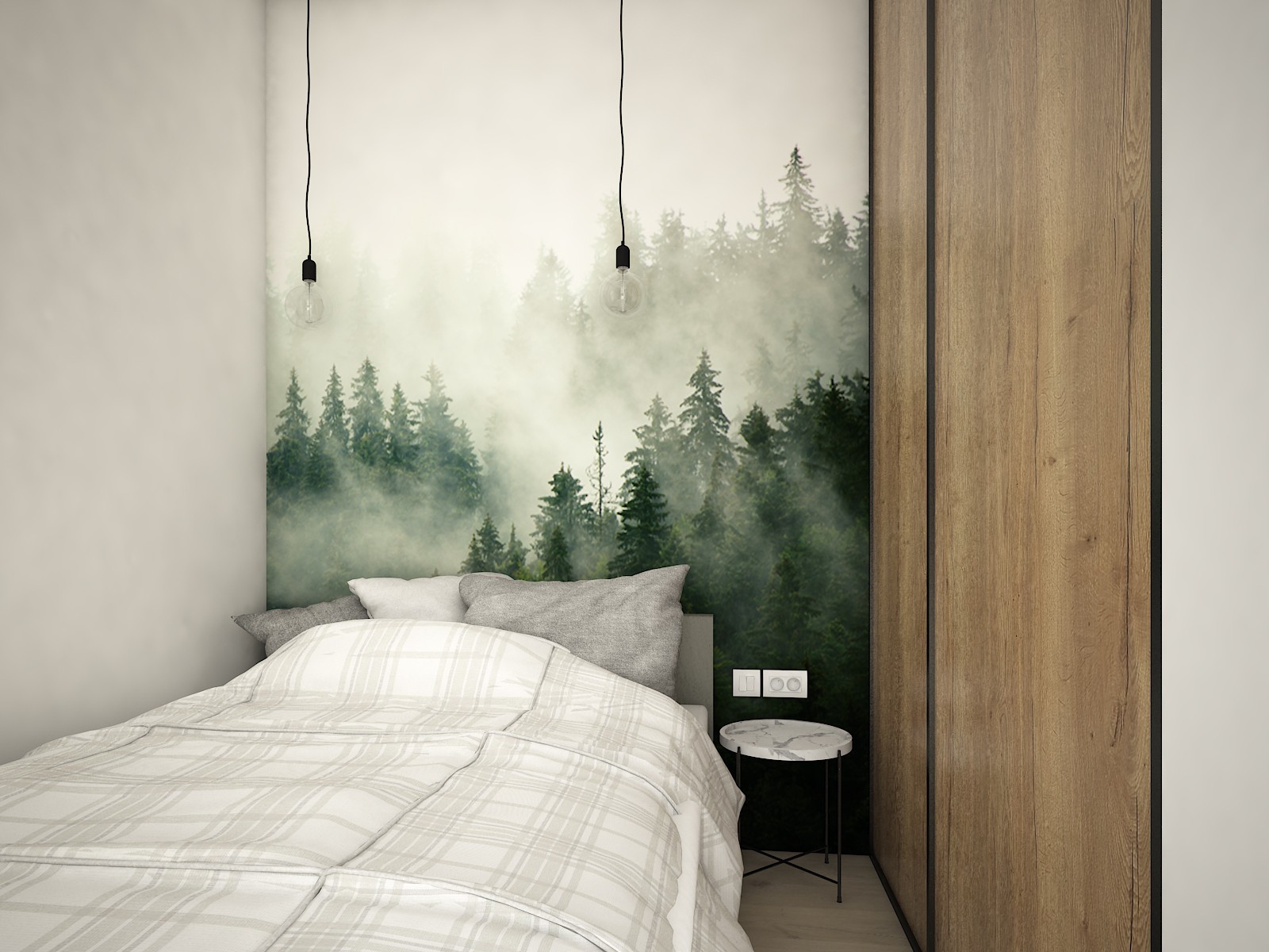 tapeta las za mgłą