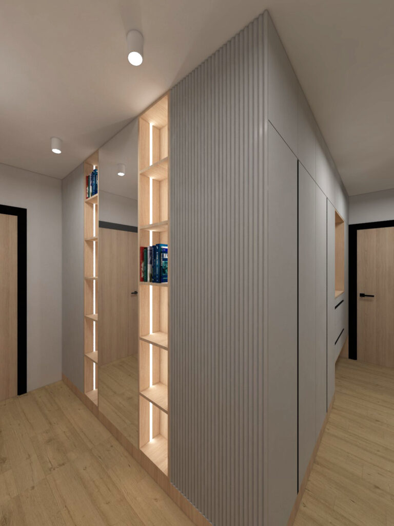 szaro drewniane meble w przedpokoju