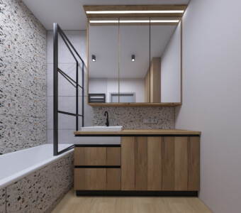 łazienka z płytkami lastryko