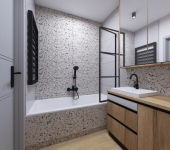 łazienka z płytkami lastryko