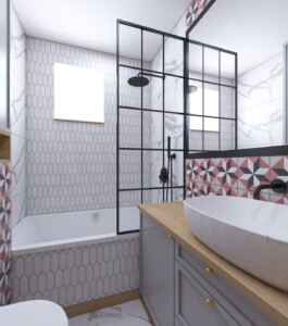 łazienka z marmurowymi płytkami