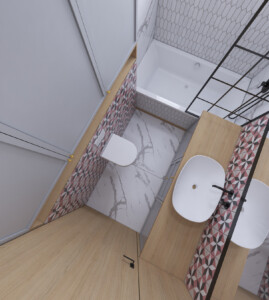 łazienka z marmurowymi płytkami